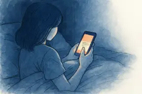 深夜の部屋でスマートフォンの相談画面を見つめる女性の手元