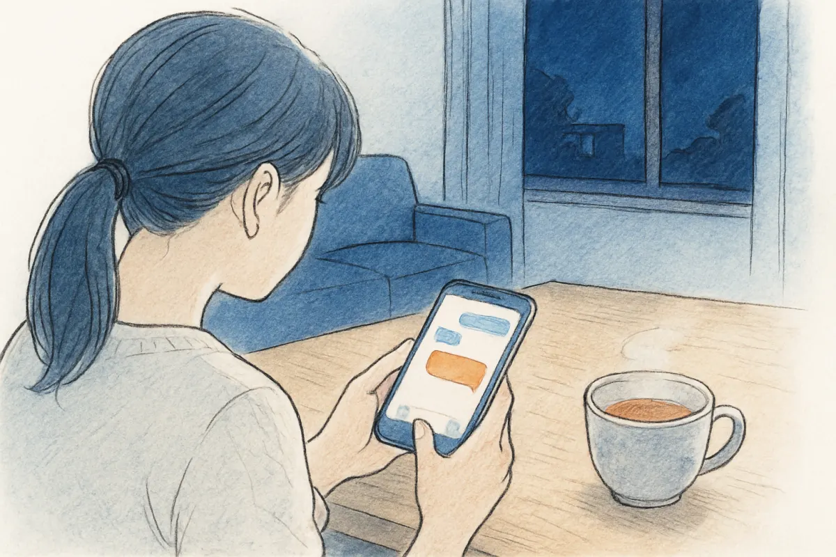 既読がつかないスマホの画面を見つめる女性の手元