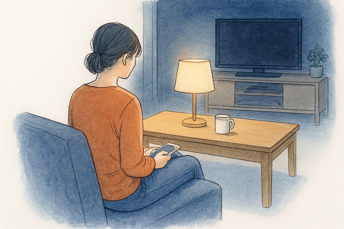 眠れない深夜にひとりリビングで過ごす様子