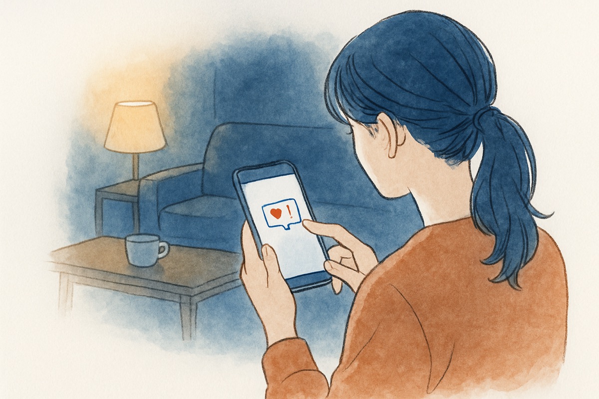 スマホでBeRealの通知を確認する手元