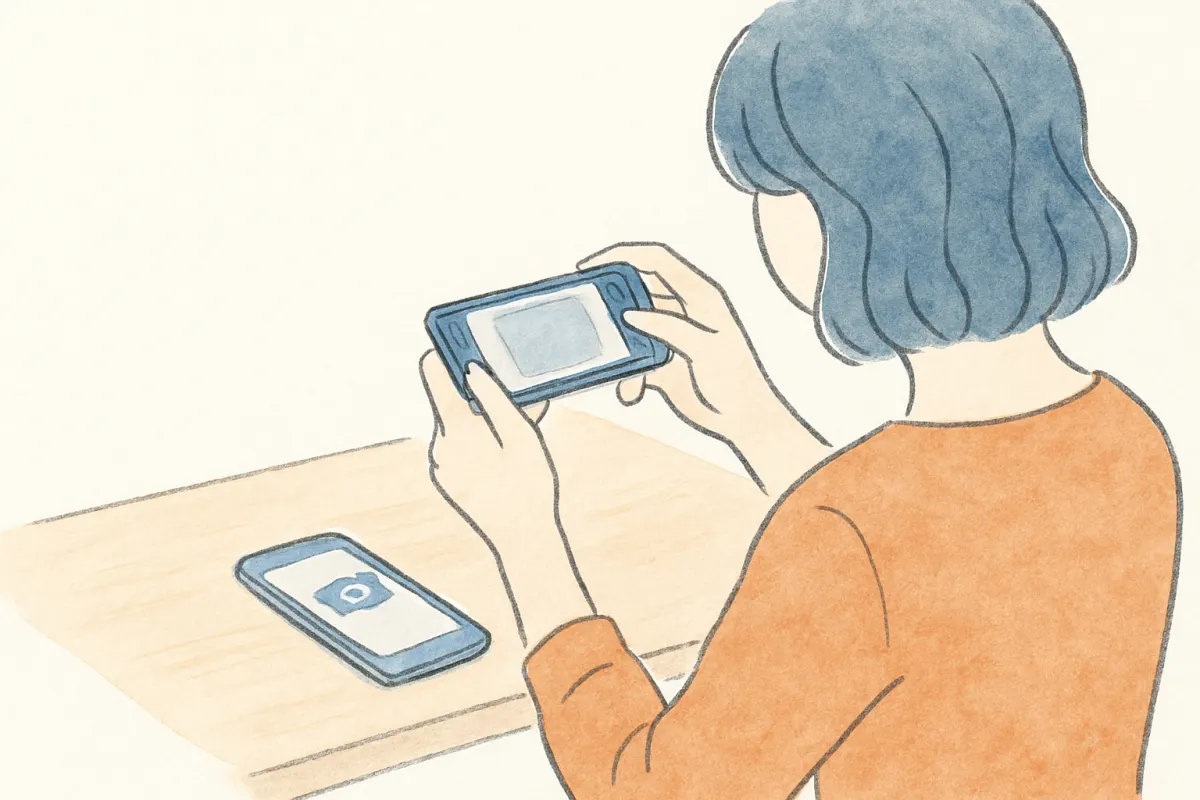 別の端末で画面を記録する様子