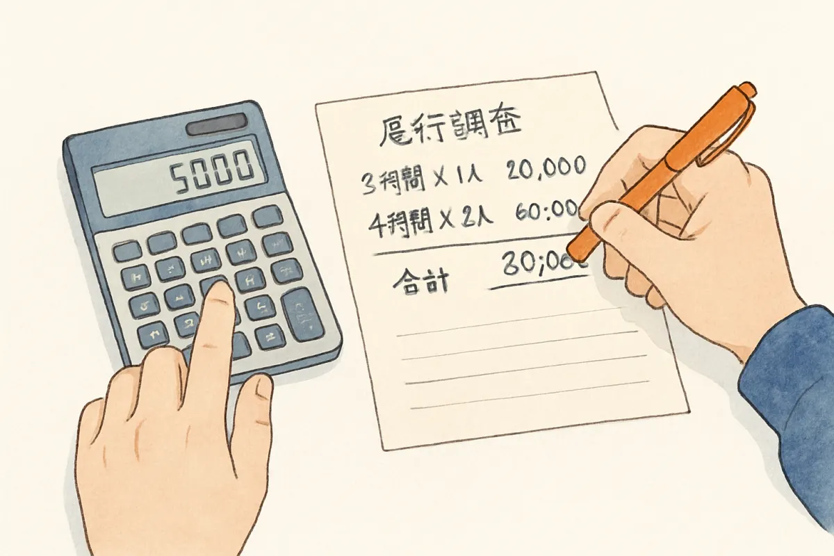 尾行調査費用の料金の仕組みを試算する手元