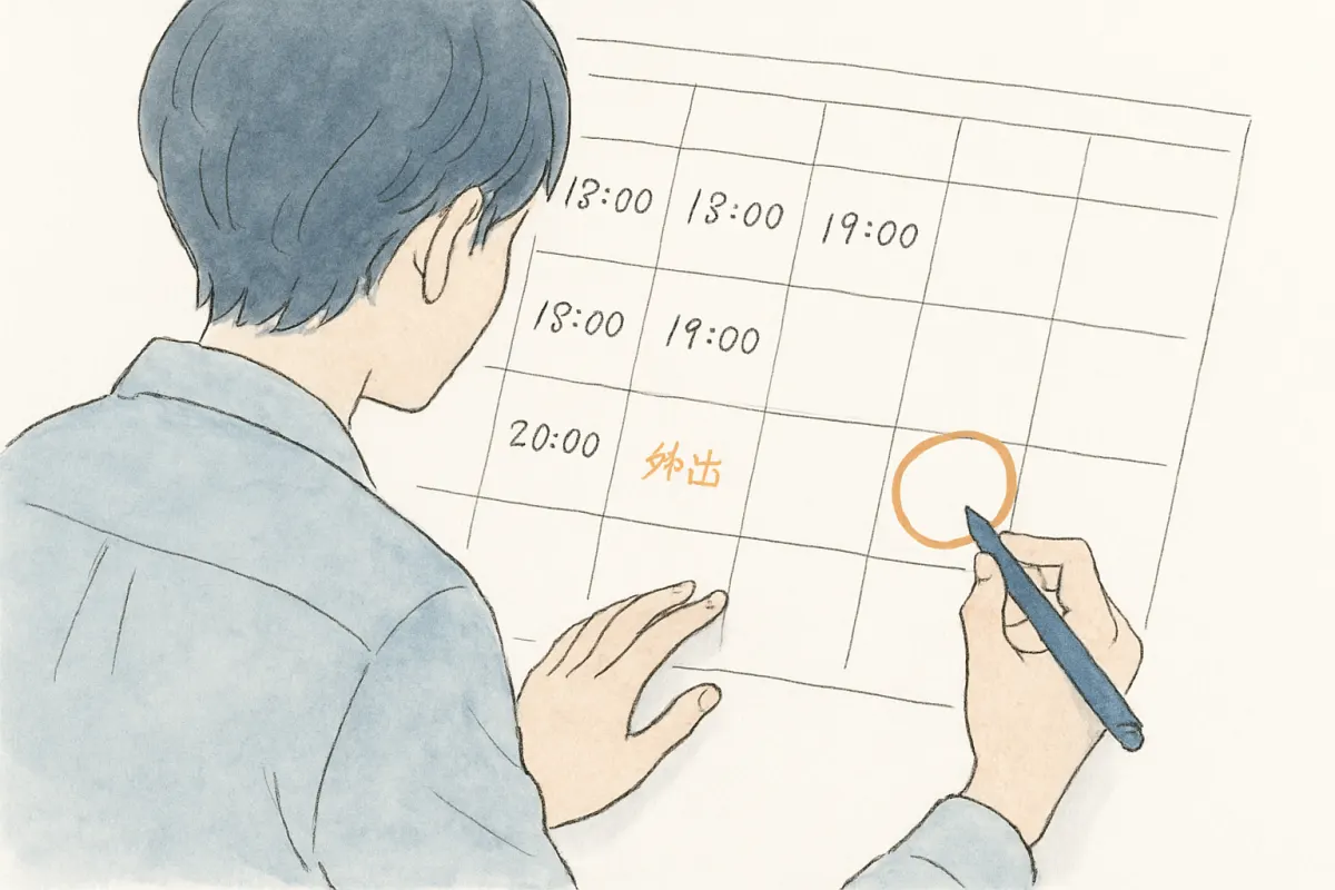 調査日を絞るために行動を記録する手元