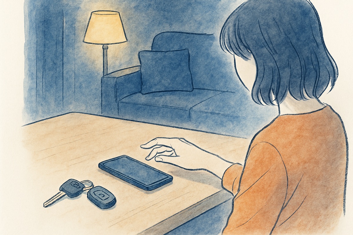 追跡での確認を思いとどまる女性の手元