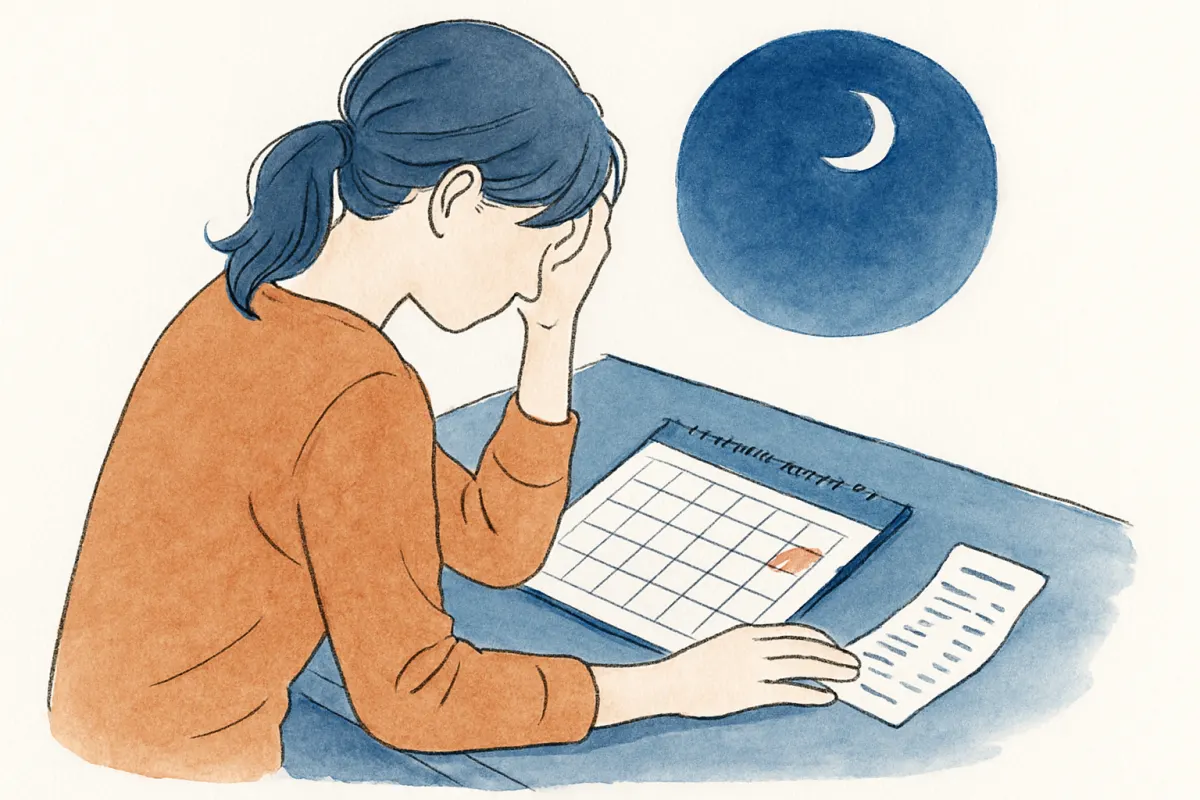 証拠が見つからず記録を前に考え込む様子