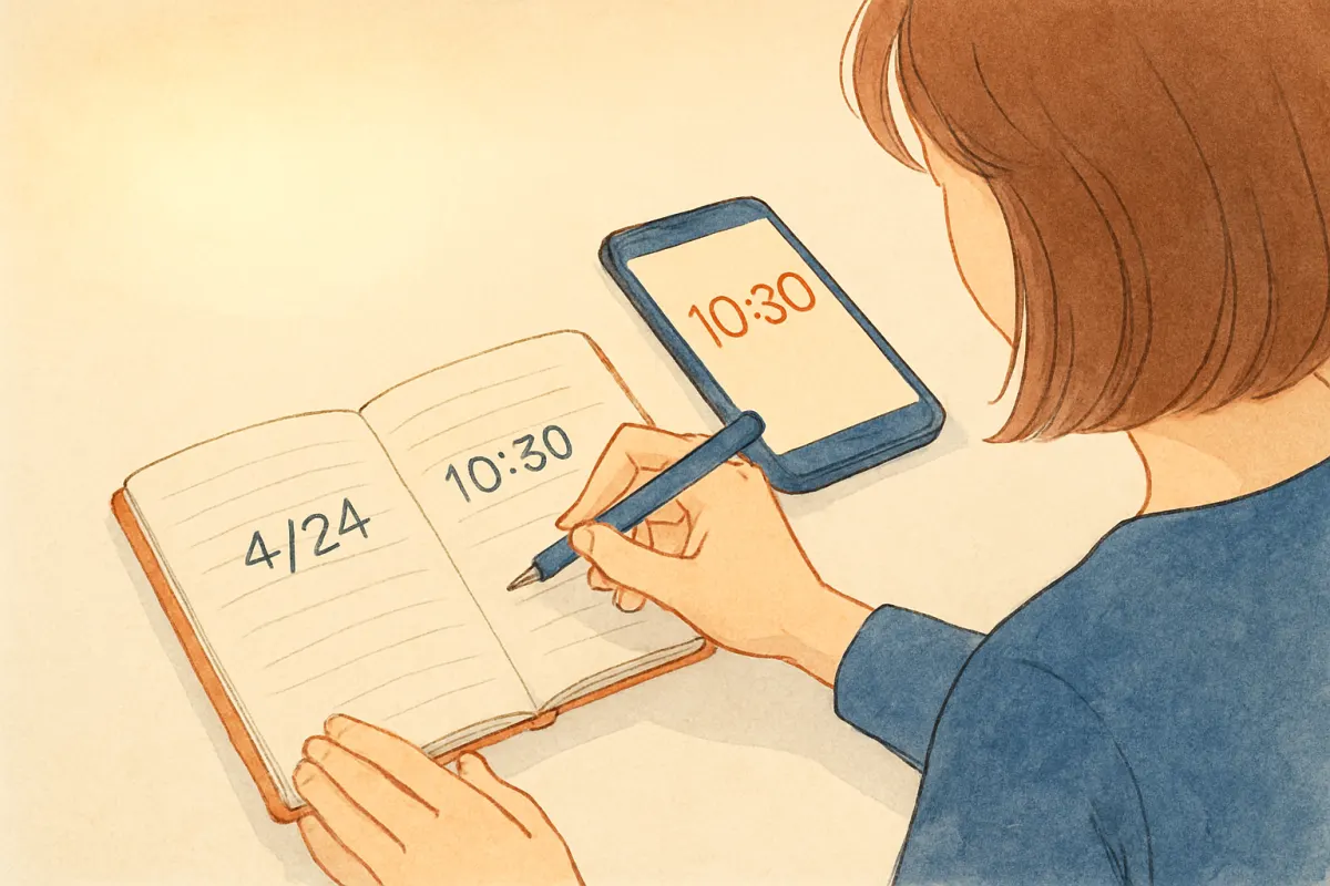 行動メモを整理して相談の準備をする様子