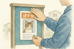 住宅街で捜索チラシを掲示板に貼るスタッフの手元