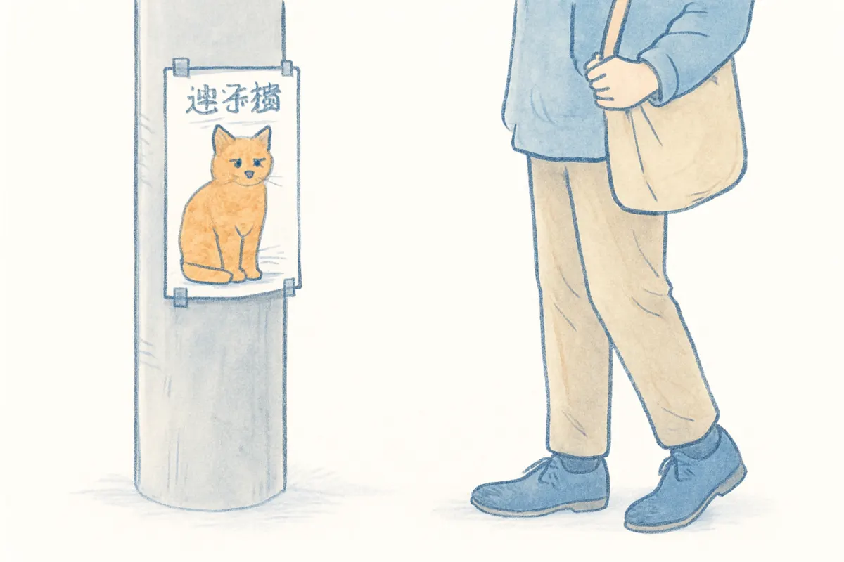 電柱に掲示された迷子猫の捜索チラシ