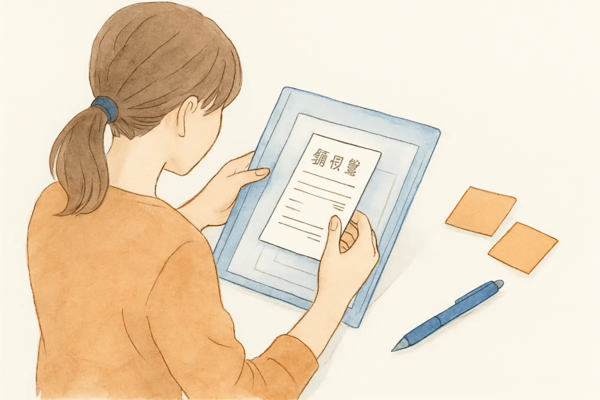 契約書や領収書をファイルに整理して保管する様子