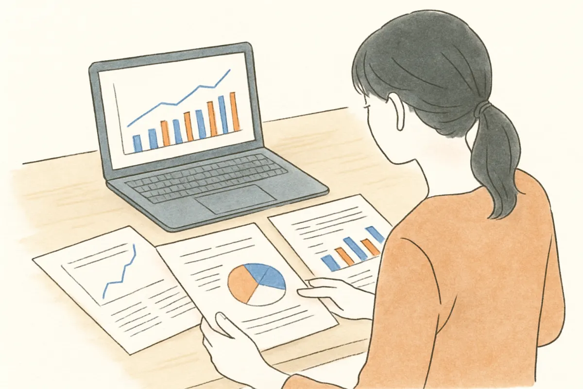 離婚統計の資料とグラフを見比べて確認する手元