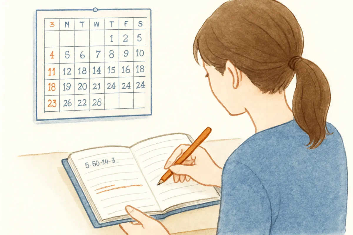 夫の行動の変化を手帳に日付つきで記録する手元