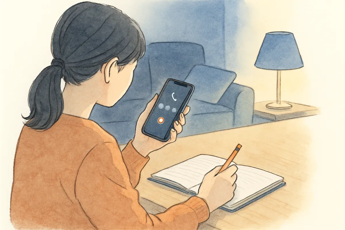 探偵の相談窓口に電話しながらメモを取る様子