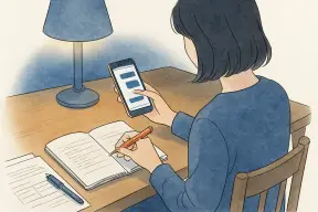 夜にスマホの画面を見ながらノートへ時系列を書き出す女性の手元