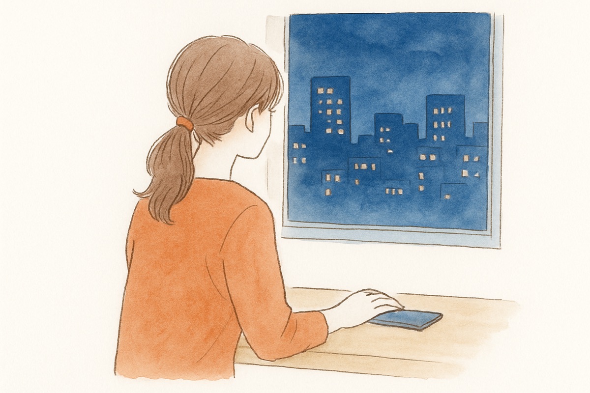 会社への報告を思いとどまり考える女性の後ろ姿