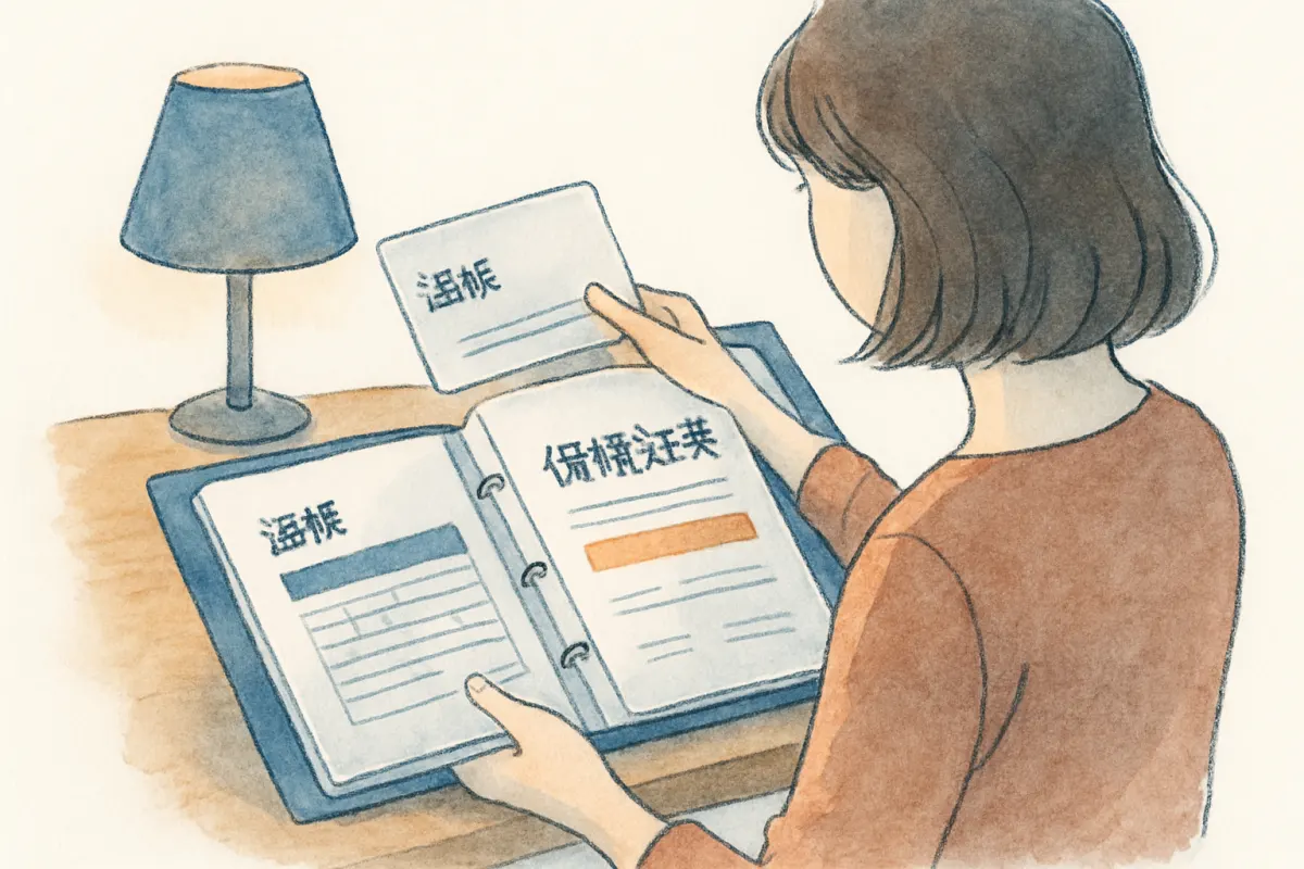 財産関係の書類をファイルに整理して準備する様子