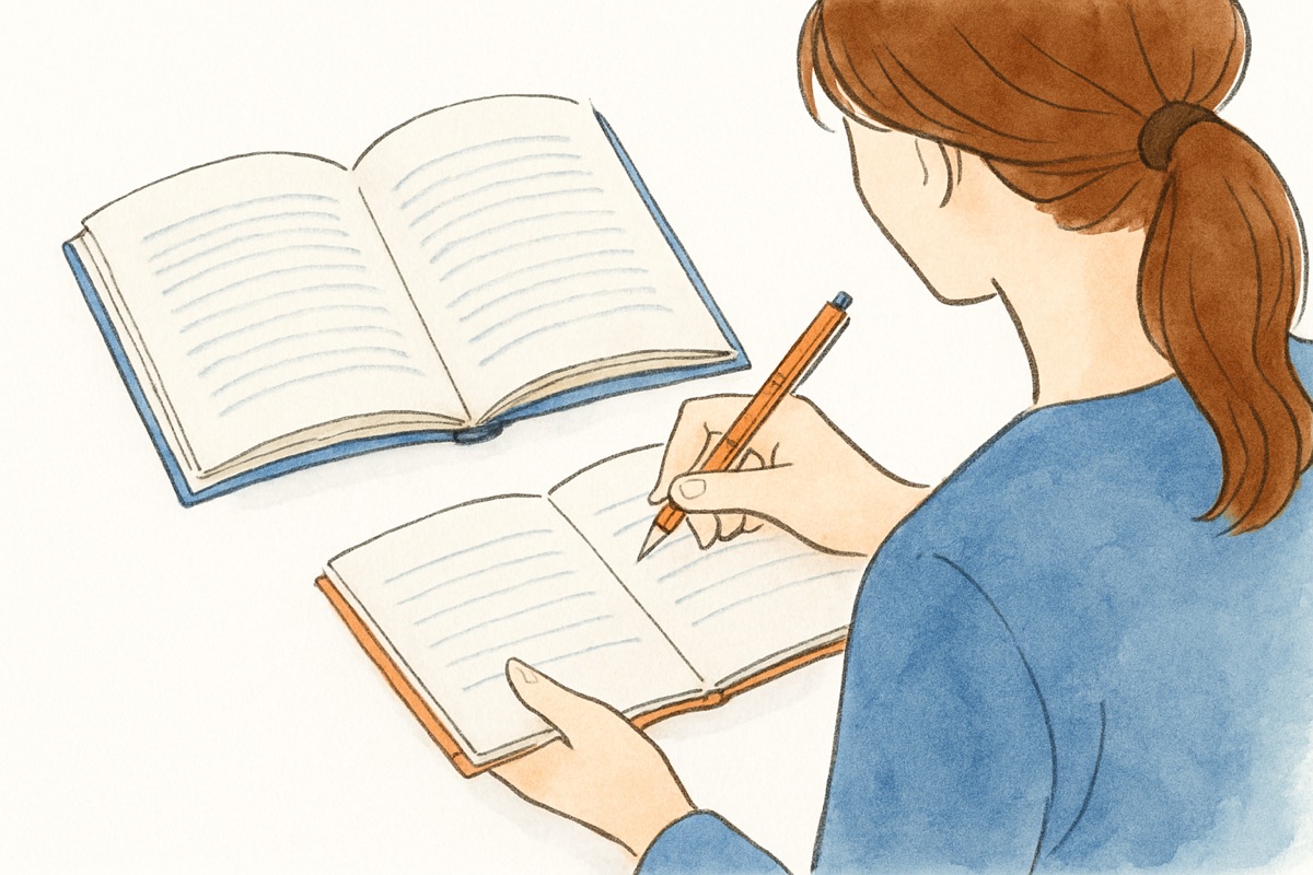 不貞行為の法律上の意味をノートに整理する様子
