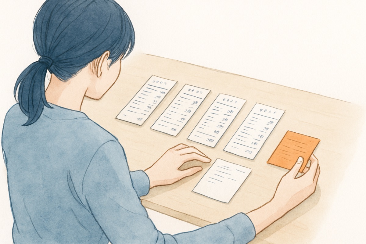 手元の証拠を日付順に整理する様子
