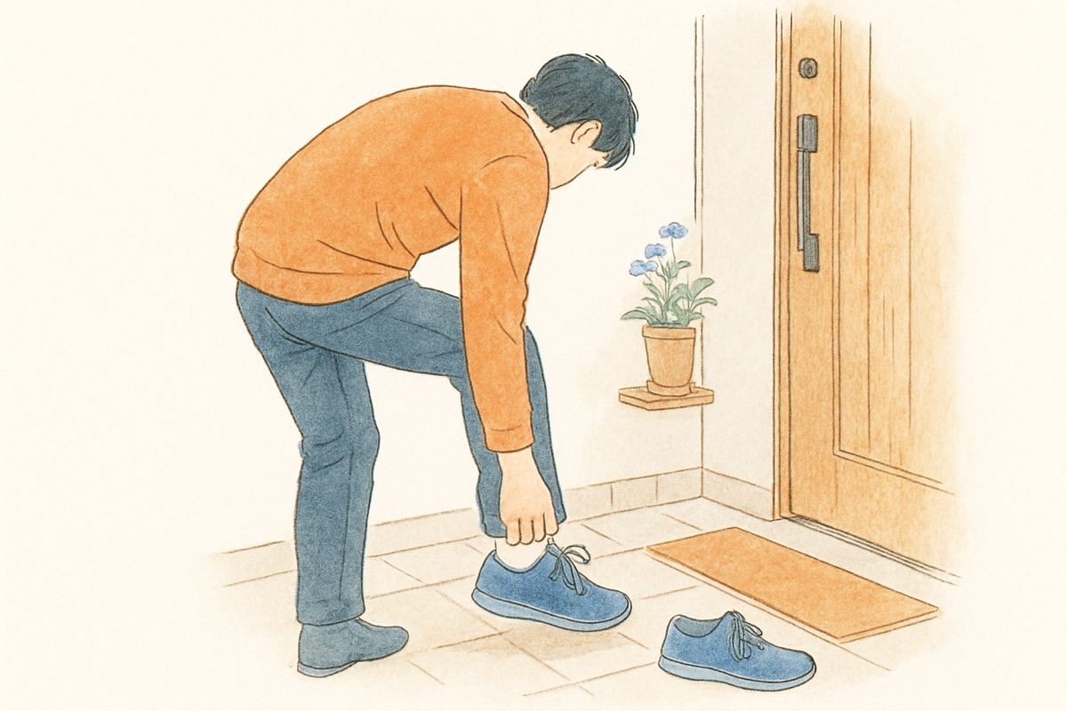 休日の朝に仕事道具を持たずに出かける夫の後ろ姿