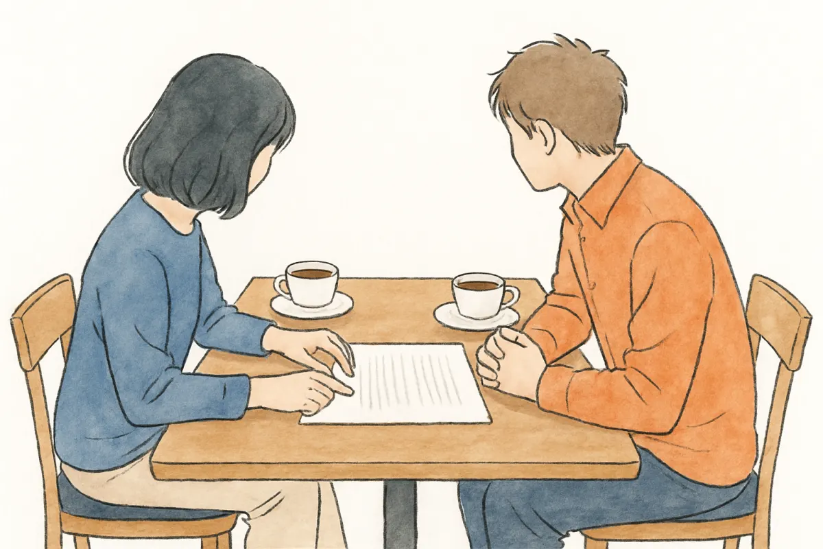 結婚前にお金について話し合うカップルの様子