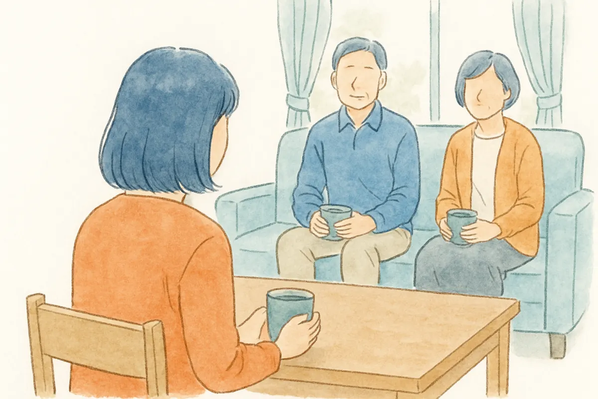 親に婚約者の借金について相談する場面