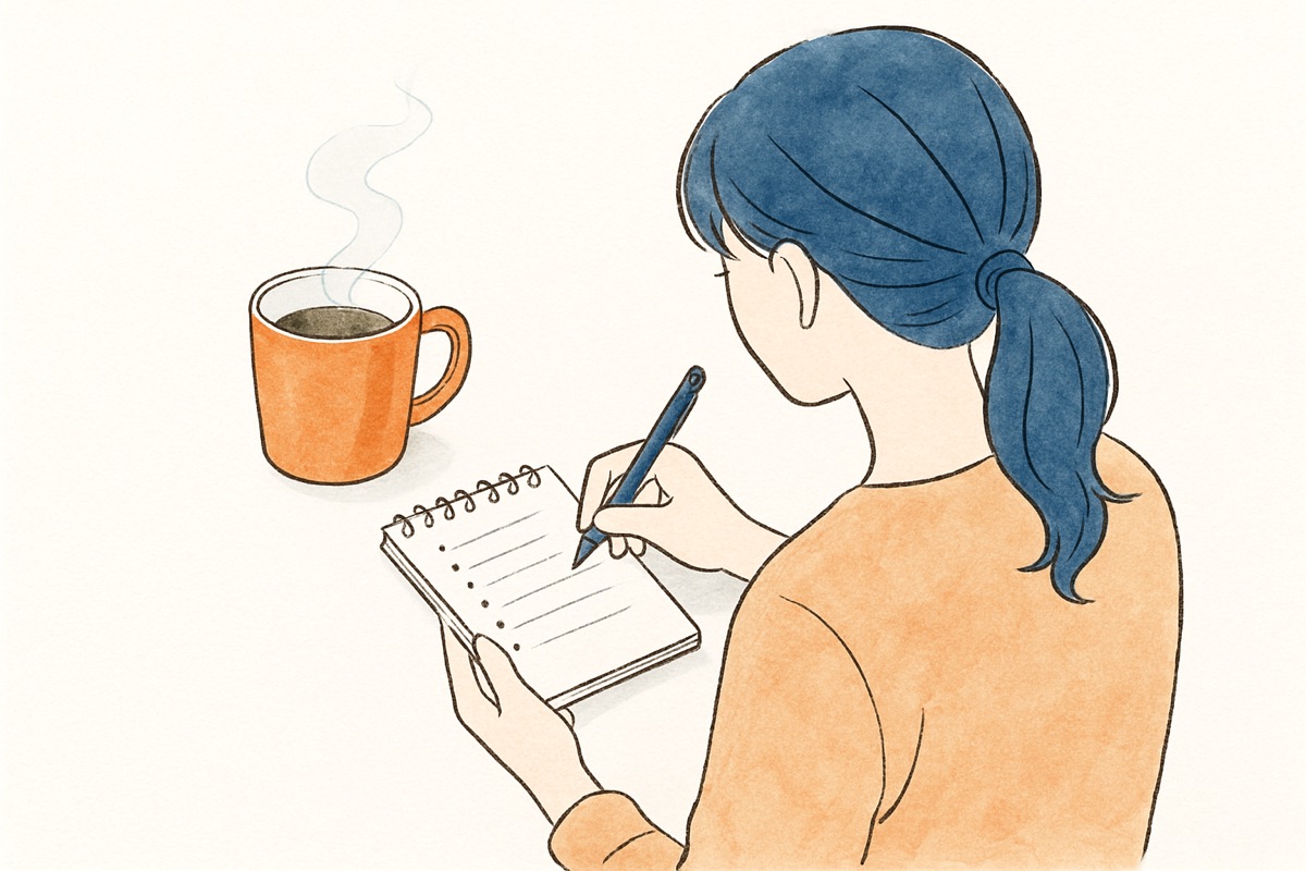 相談前に話すことをメモにまとめる様子