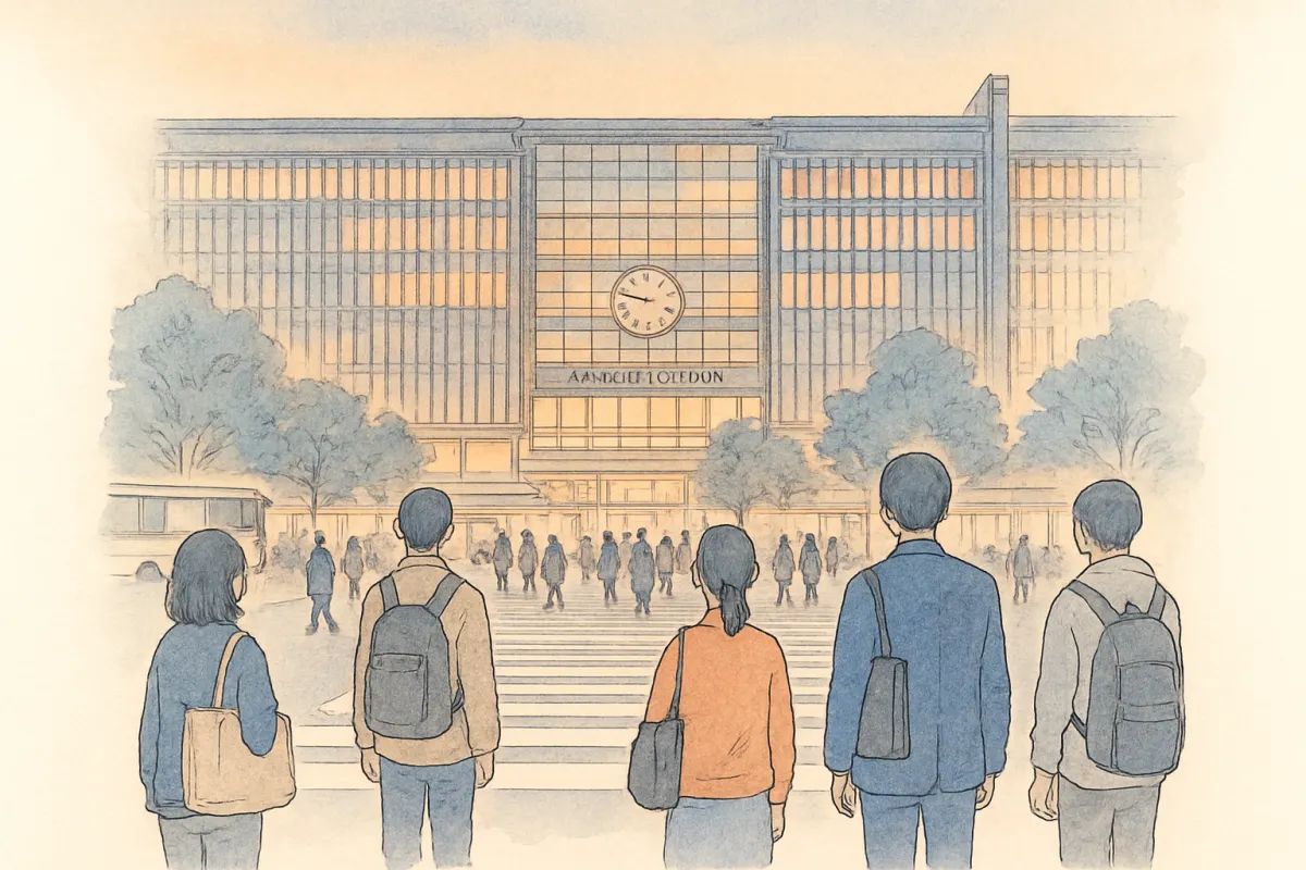 人通りの多い夕方の博多駅前の様子