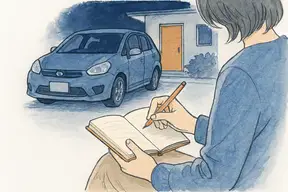 郊外の幹線道路沿いに並ぶ店舗と駐車場