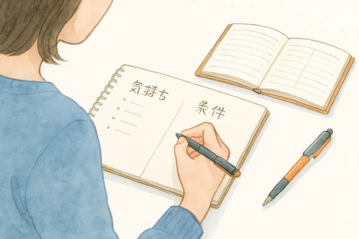 許す条件をノートに書き出して整理する様子