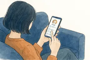 夜のソファでスマホのSNS画面をスクロールする女性の手元