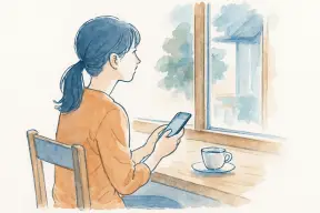 カフェの窓際でスマホを手に静かに考え込む女性の横顔