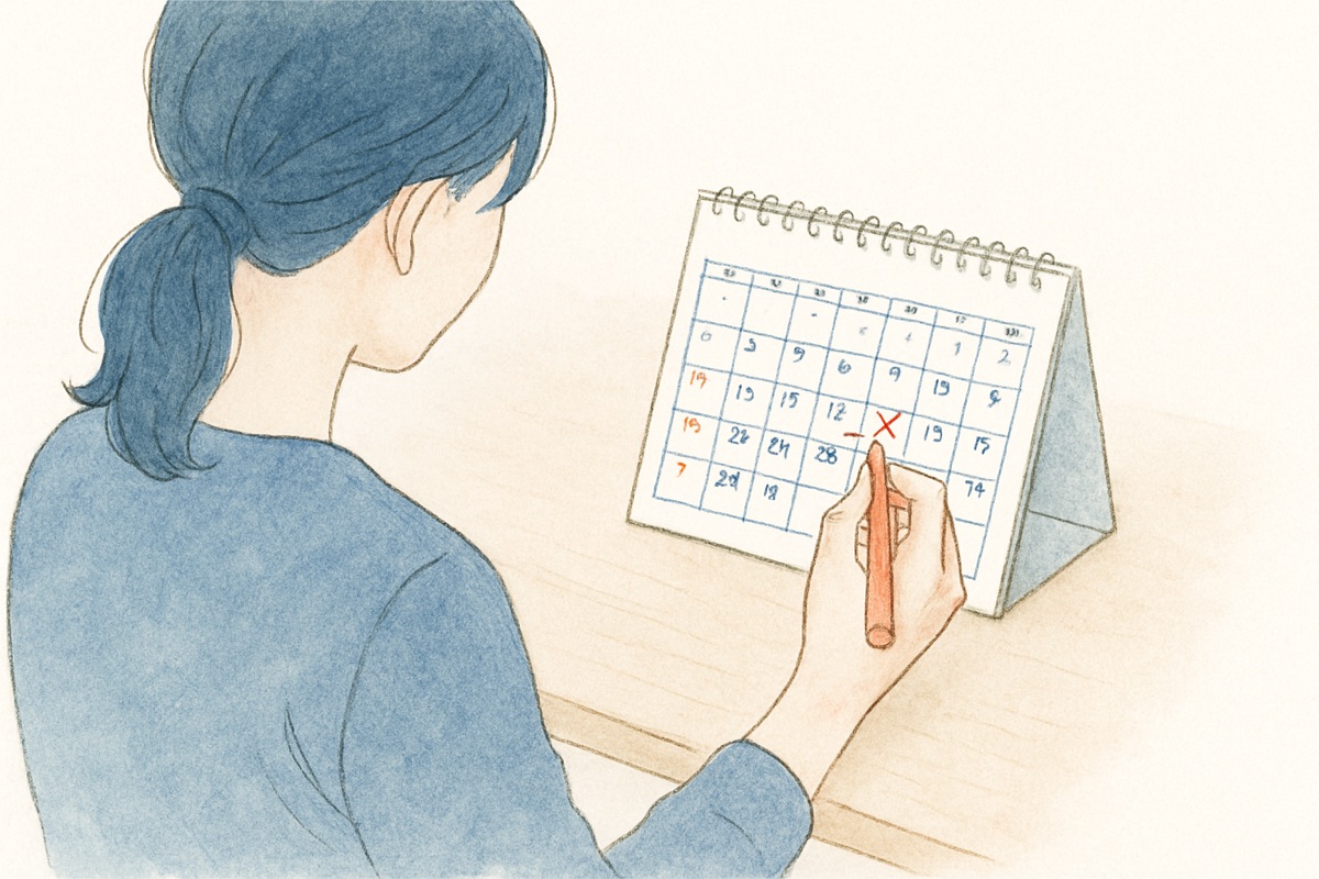 怪しい曜日をカレンダーで整理する様子
