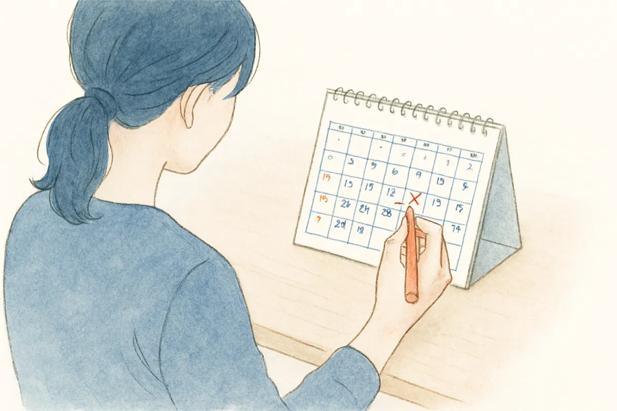 怪しい曜日をカレンダーで整理する様子