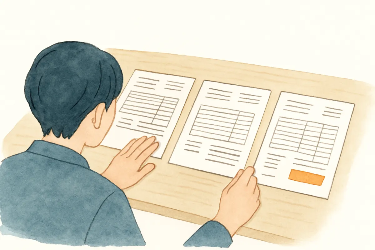 複数社の見積もりを比較する場面