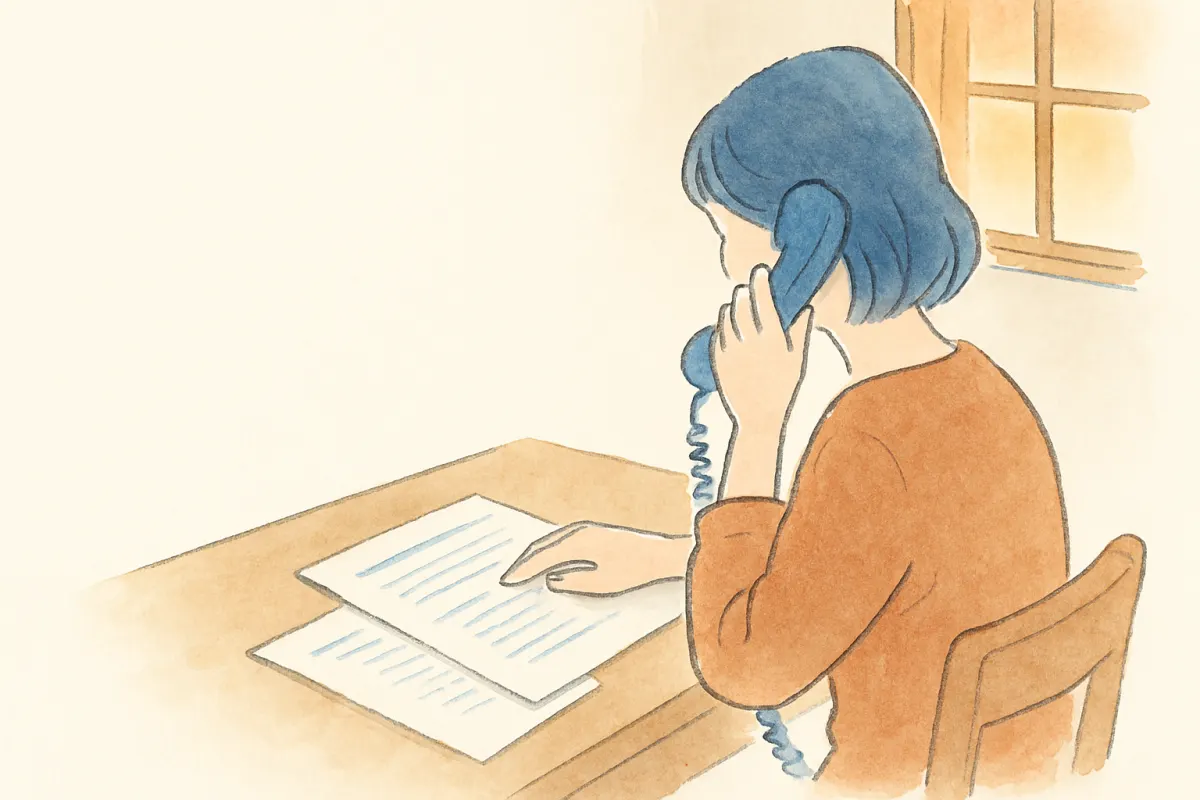 住民票で調べられず相談先に電話する様子