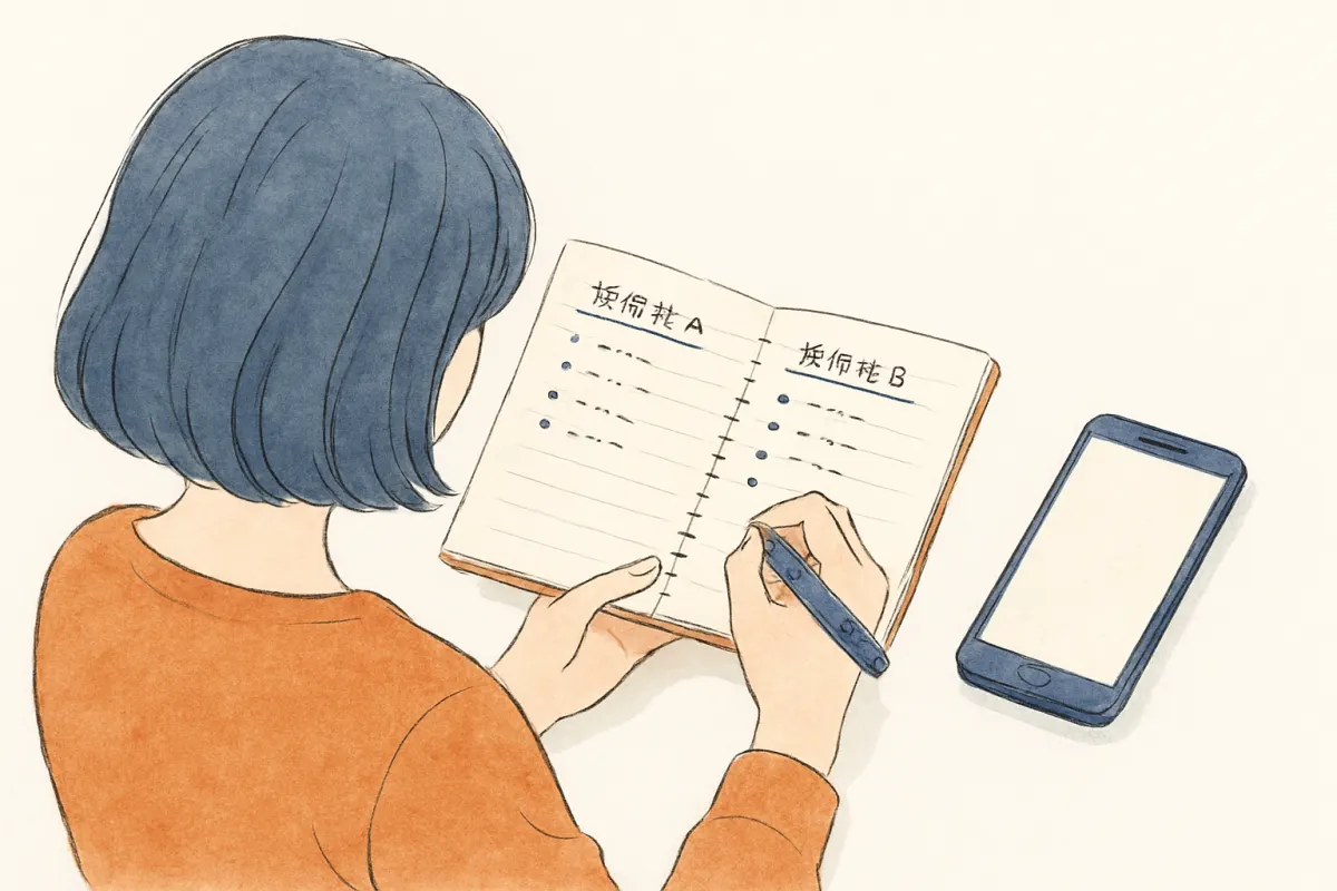 探偵社への質問リストを整理する様子