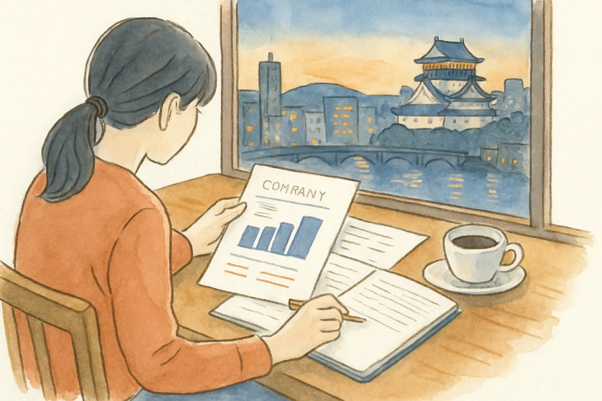 北九州の喫茶店で探偵社の資料を見比べながら面談の準備をする手元