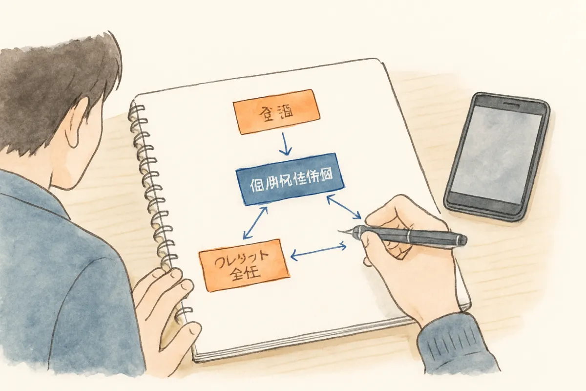 信用情報の仕組みをノートに整理する手元