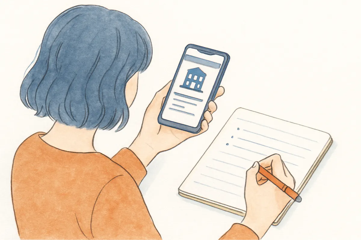 探偵社の候補をノートに書き出して比較する手元