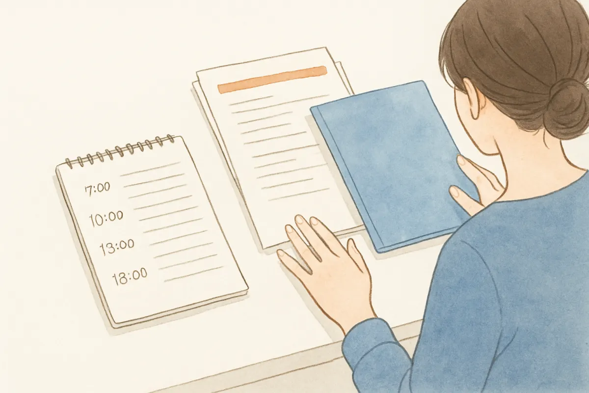 時系列メモと書類をそろえて相談の準備をする様子