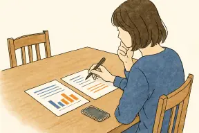 弁護士と探偵のどちらに相談するか資料を前に考える女性の手元
