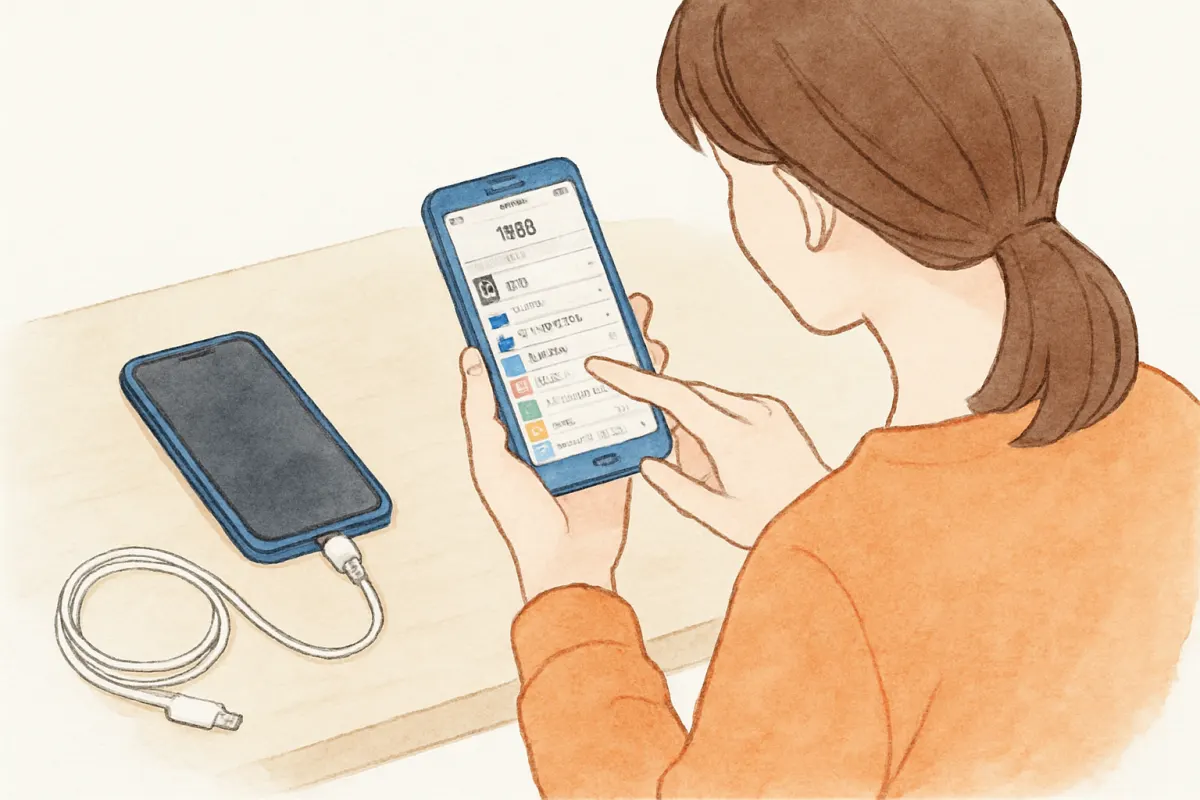 LINEのバックアップ設定画面を確認する様子