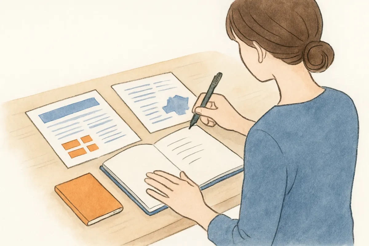 探偵社への確認事項をノートに書き出す手元