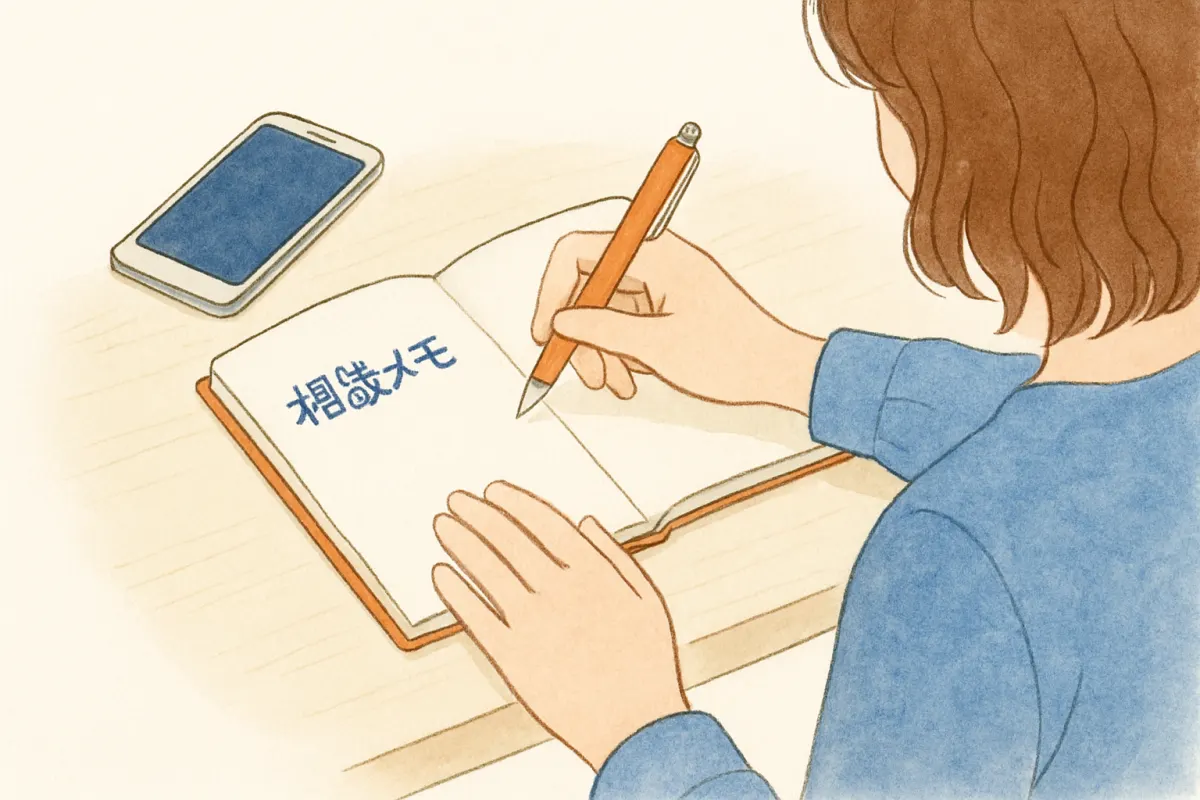 調査の相談内容をノートにまとめる様子
