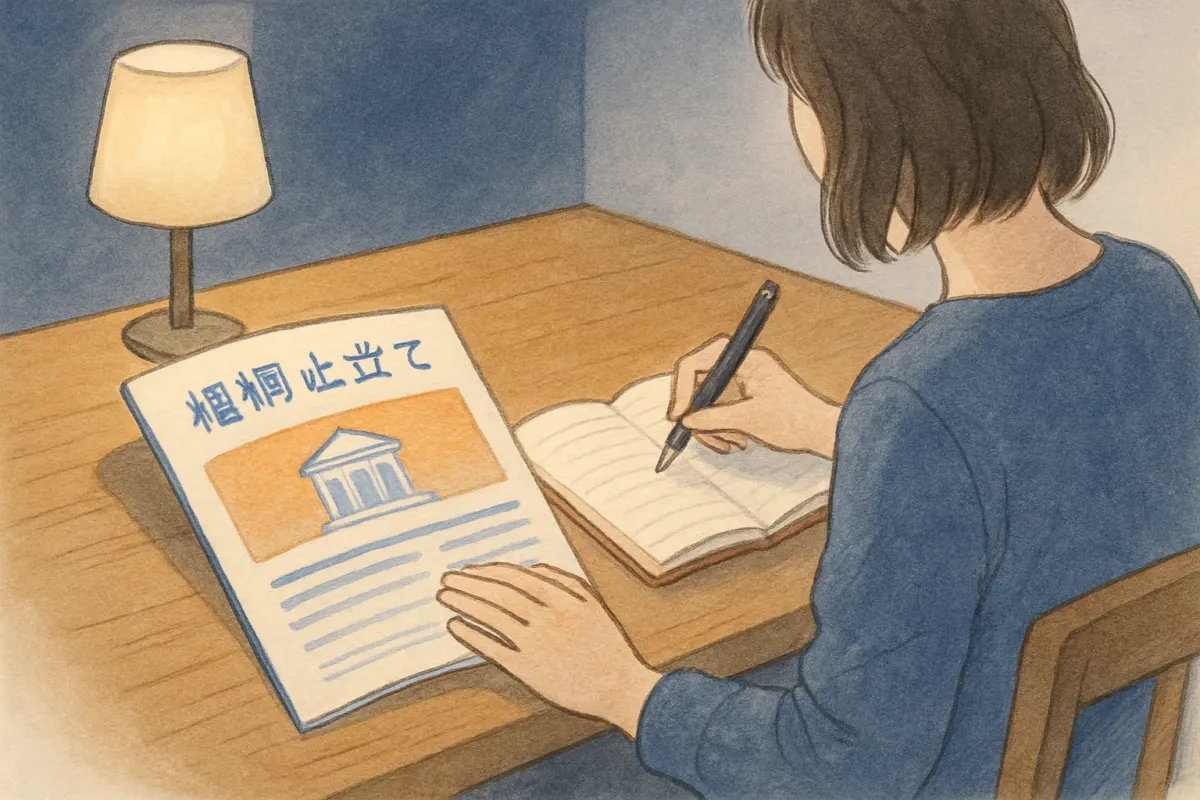 離婚調停の準備でメモを取りながら書類を確認する様子