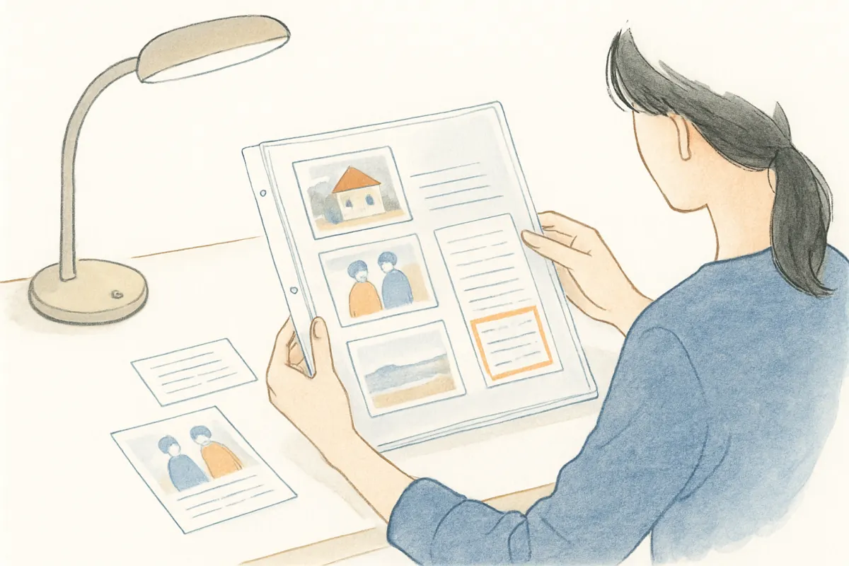 調停に備えて証拠のコピーをファイルに整理する様子