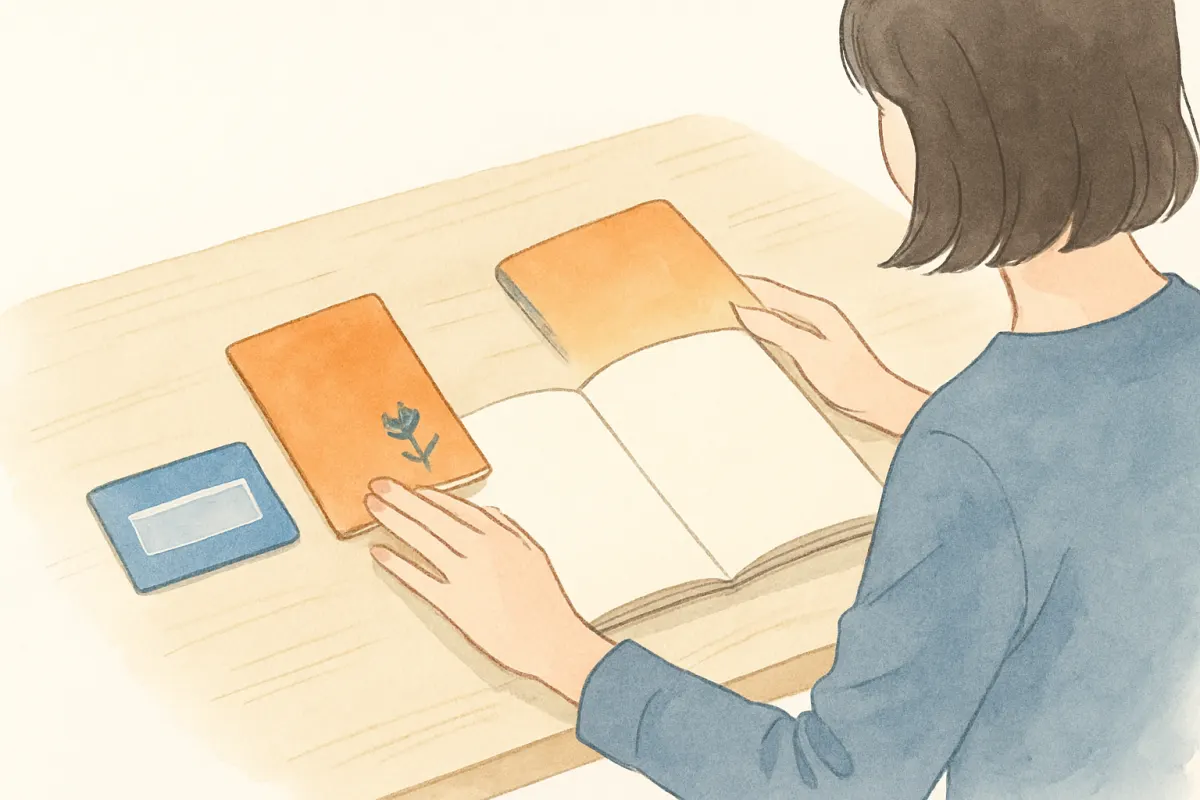 テーブルに並べた診察券とお薬手帳とノート