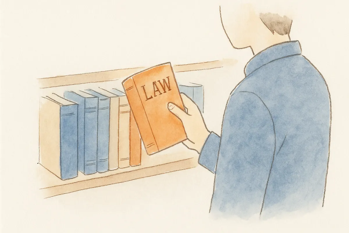 身元調査を規制する法律について調べる様子