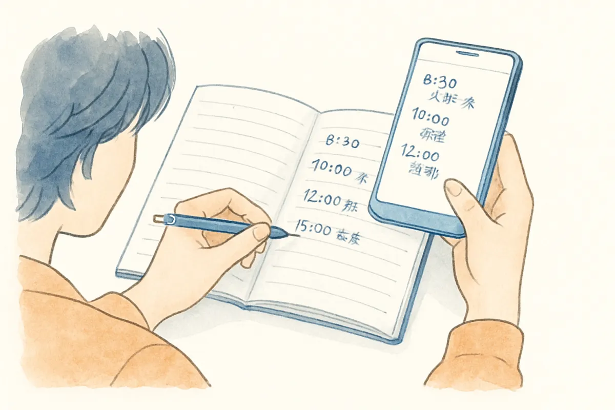 警察に伝える事情を時系列で書き出して整理する様子