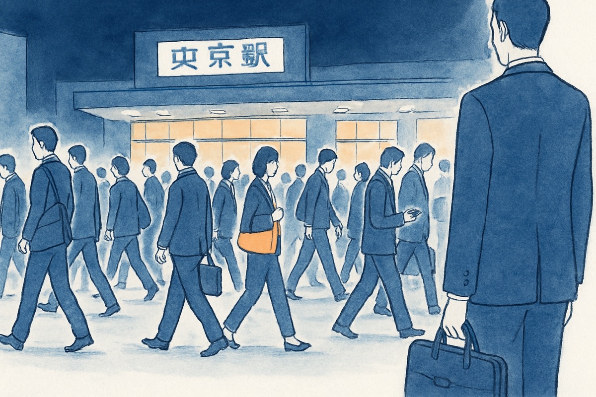 飲み会帰りの人々が行き交う夜の駅前
