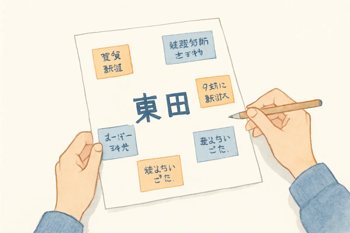 名前を起点に手がかりを書き足していく様子